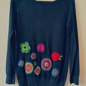Desigual Martina women's jacquard sweater in navy blue size L